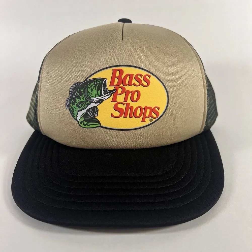 Bass Pro Shops Foam Trucker Hat Tan/Camo Mesh Snapback One Size Adjustable NWOT